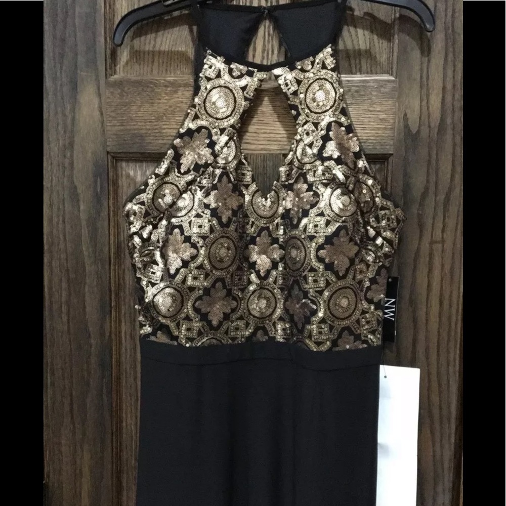 Women’s Formal Dress Size 12 NW Black & Gold Prom Evening Sequined Bodice Gown - Picture 4 of 6